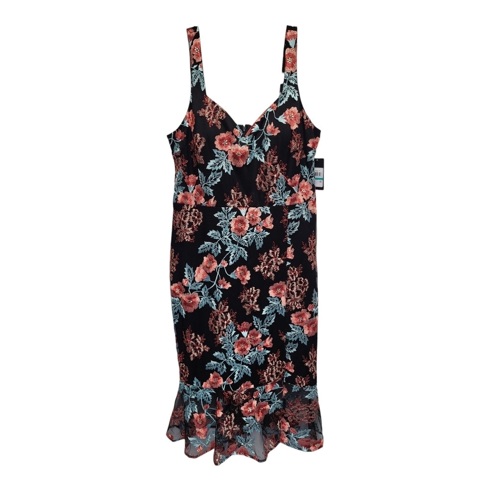 NWT Guess Striking Embroidered Floral Sleeveless Dress w/ Flounce Hem- Size 16 - Picture 2 of 7